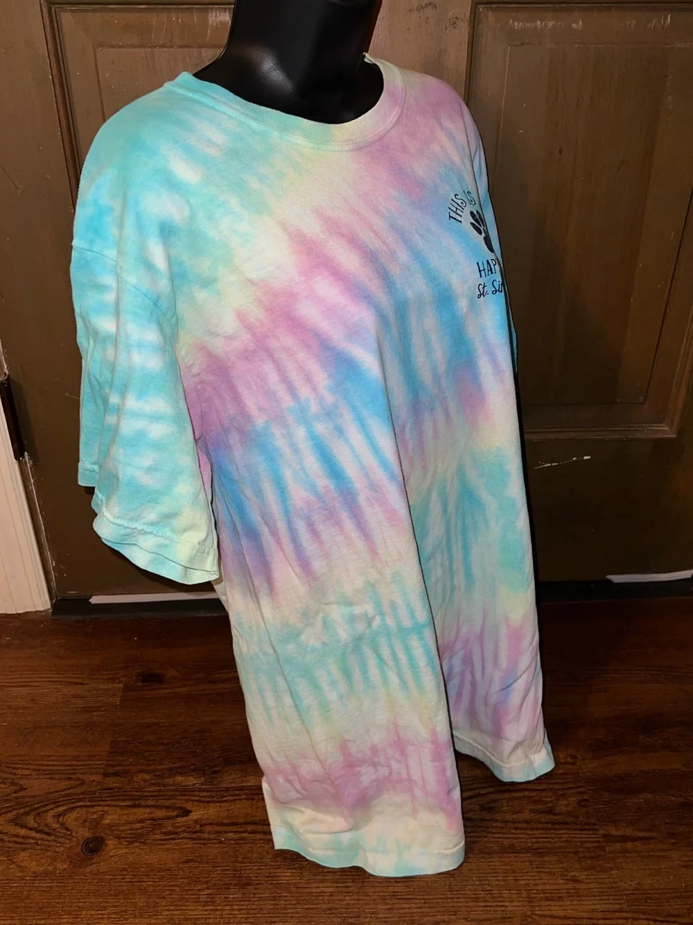 Comfort Color Tie Dye Short Sleeve St Simons Happy Place Pink, Green Blue Size L - Picture 6 of 9
